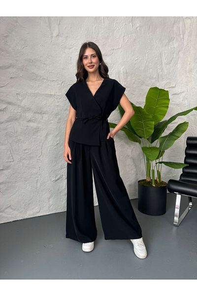 Elif Özbey Butik Black Asymmetrical Vest Pants Suit