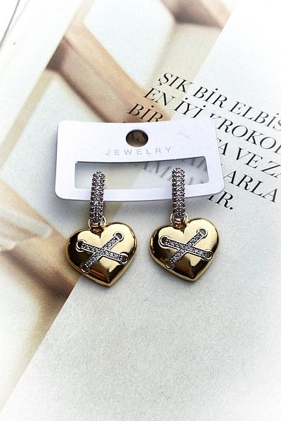 roshel Steel Gold Color Model Zircon Stone Earrings