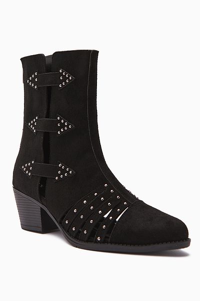 Limoya Γυναικείες καλοκαιρινές μπότες Mayra Black Suede Trock με φερμουάρ στην πλάτη