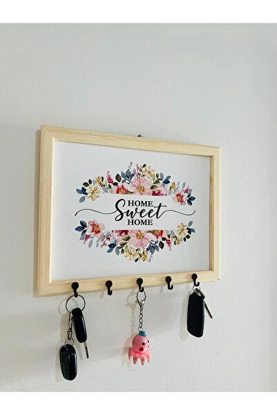 Sapphireworks Masif Ahşap Çerçeveli Çiçekli Dekoratif Duvar Askılı Anahtarlık...
