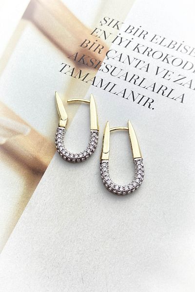 roshel Steel Gold Color Model Zircon Stone Earrings