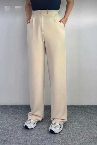 trikomode Γυναικείο παντελόνι Palazzo Beige Lycra Velcro