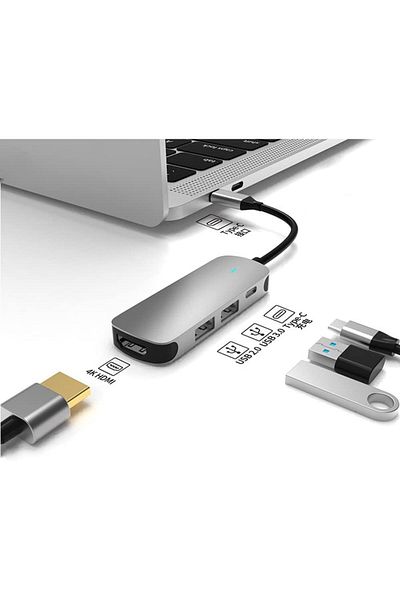 fulina موزع USB 4 في 1 مع منافذ متعددة، يدعم تشغيل فيديو 4K، لأجهزة الكمبيوتر المحمولة وأجهزة الكمبيوتر المكتبية