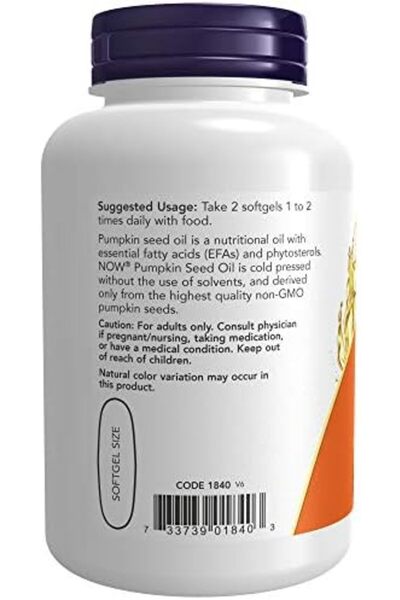 Now Pumpking Seed Oil Dietary Supplement, 1000mg, 100 Softgels