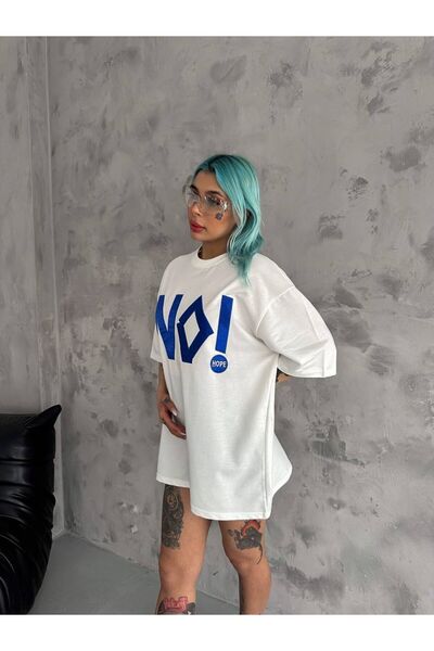 Oyer Moda Λευκό κοντομάνικο Oversize Unisex κεντημένο μπλουζάκι