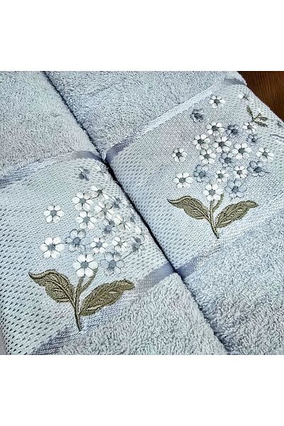Kotonia Home Set de 2 prosoape de baie jacquard cu broderie, 100% bumbac, 50×90 cm și 70×140 cm, albastru, 007