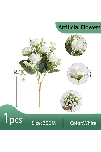 Choice 1pcs White 30cm Rose White Silk Bouquet Peony Artificial Flower 5 Big Head 4 Small Bud