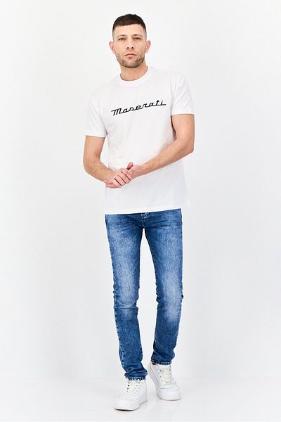 Maserati Men Crew Neck Short Sleeve Graphic Print T-shirt, White