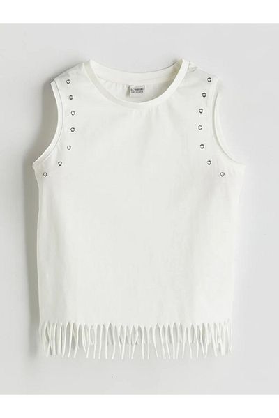 LC Waikiki Lcw Kids Ecru Crew Neck Tassel Detailed Girls Crop Tank Top