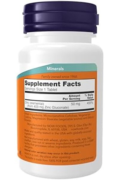 Now Foods Zinc Dietary Supplement - 100 Tablets, 50 mg
