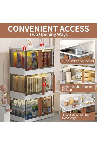 COOYA 4-pack foldable storage boxes,stackable,double doors,with handles and wheels,easy to assemble,white