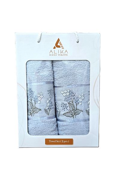 Kotonia Home Set de 2 prosoape de baie jacquard cu broderie, 100% bumbac, 50×90 cm și 70×140 cm, albastru, 003