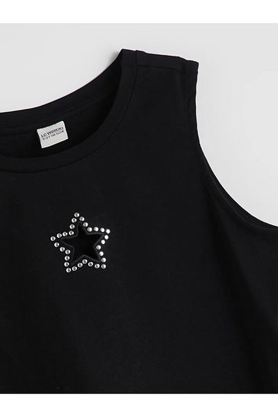 LC Waikiki LCW Kids Crop Crop pentru fete, negru, cu gât de bicicletă
