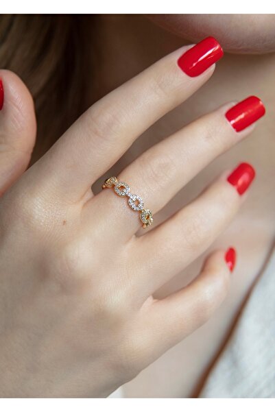 Home Sihra Accessories taşlı zincir modelli ayarlanabilir gold renk yüzük