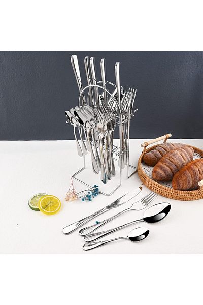 COOYA Stainless Steel Cutlery 24-PieceSet with Storage Holder 20 x 13.8 x 27cm Silver 20 x 13.8 x 27cm