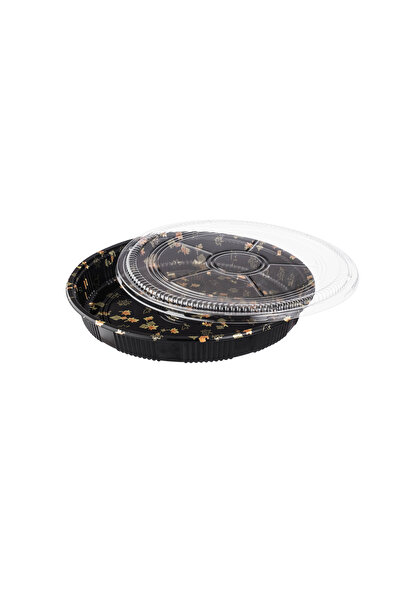 Dania Black and gold patterned plastic cheesecake box set with clear lid, 3 boxes, size 34.5 cm