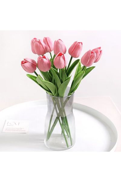 Choice 10pcs Pink Simulate Handmade Tulip Bouquet Wedding Flower Arrangement Home Decoration