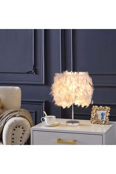 fulina Feather Bedside Lamp, 1 Piece, Creates a Warm Atmosphere, Suitable for Living Room, Bedroom, Study