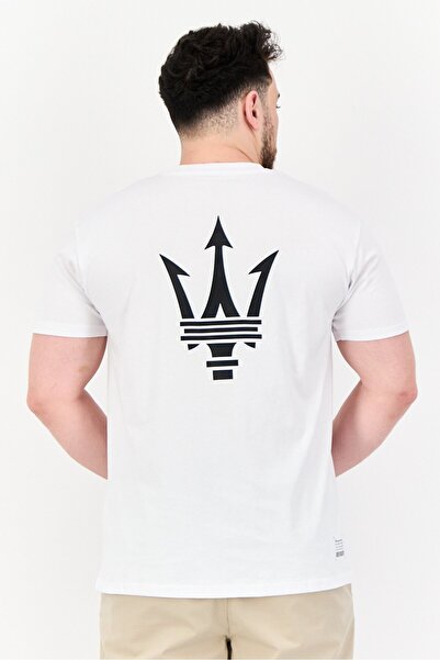 Maserati Men Crew Neck Short Sleeve Graphic Print T-Shirt, White