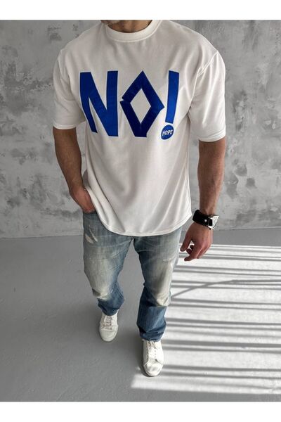 Oyer Moda Λευκό κοντομάνικο Oversize Unisex κεντημένο μπλουζάκι