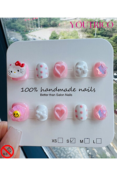 Youtrico أظافر أطفال لاصقة مصنوعة يدويًا بنسبة 100%، لون أخضر كرتوني، آمنة لل...