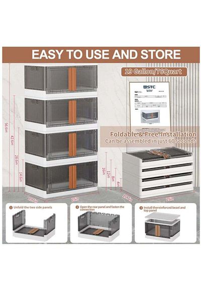 COOYA Folding Storage Bins,4 Pcs Storage Bins with Lids,Stackable Storage Bins with Wheels and Doors