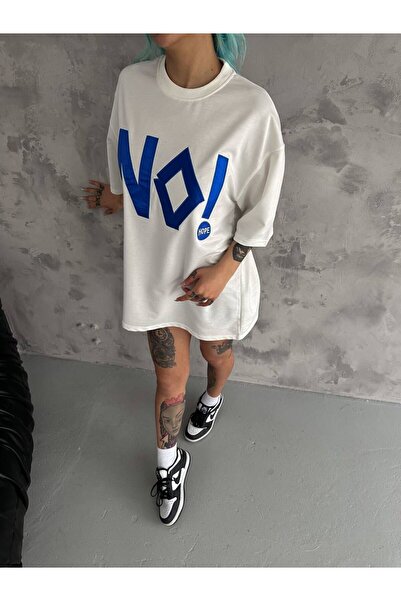 Oyer Moda Λευκό κοντομάνικο Oversize Unisex κεντημένο μπλουζάκι