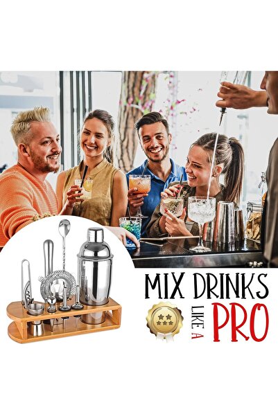 COOYA Cocktail Shaker Bartender Kit 12 with 750ml Martini Shaker, Spoon, Pourers, Corkscrew, Bamboo Stand
