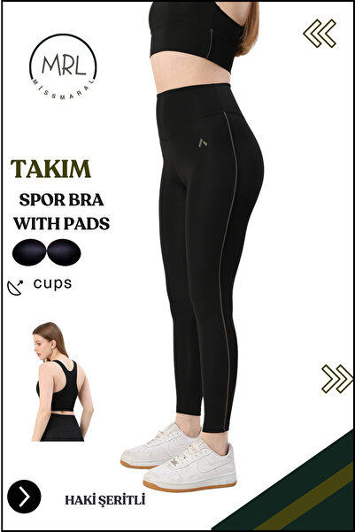 missmaral Kadın Spor Takım Yüksek Bel Tayt Pedli Büstiyer Sport Team High Waist Padded Bustier Black