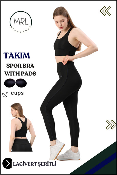 missmaral Kadın Spor Takım Yüksek Bel Tayt Pedli Büstiyer Sport Team High Waist Padded Bustier Black 3041