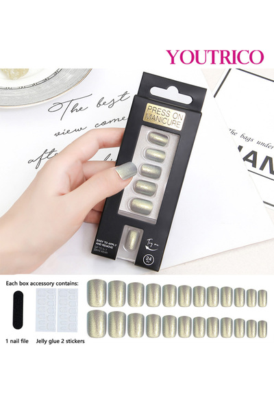 Youtrico 24 أظافر صناعية، مانيكير أورورا لامع للنساء، أظافر مربعة قصيرة، أظاف...