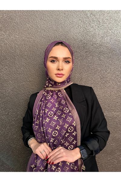 Webinay Home Silvery Cashmere Silk Shawl Purple Color Double Sided