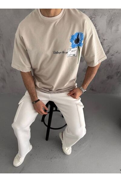 Oyer Moda Μπεζ Unisex κοντομάνικο μπλουζάκι