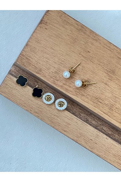 Rupen Kraft 316 l surgical steel earrings , pearl earrings , white earrings with stones , black enamel earrings