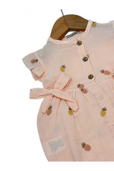 Egelite Baby Girl Pineapple Embroidered 3-6-9-12-18 Months Summer Muslin Jumpsuit