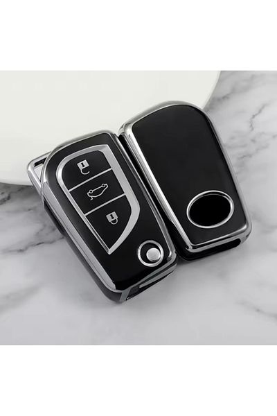 YıldızTuning Toyota Aygo Key Case Cover Black-Silver