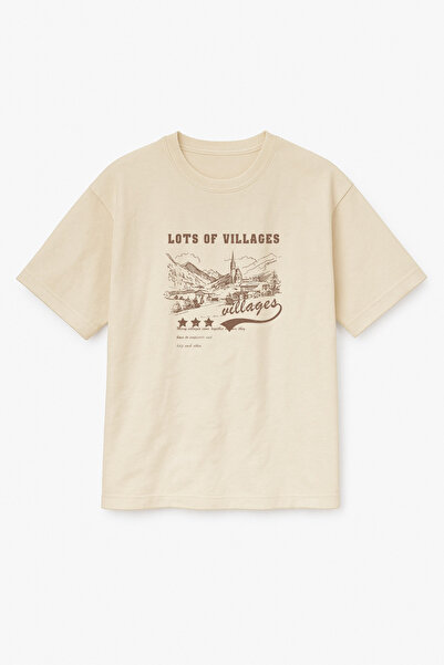 Altair Tr Beige Color Oversize Lost of Villages, Town, Landscape Printed Unis...