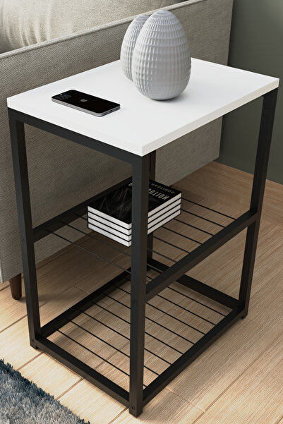 interGO Metal Ayaklı Dekoratif Tel Raflı Yan Sehpa