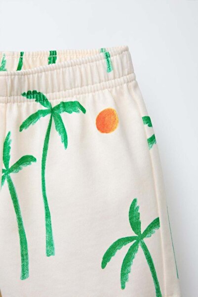 Magu Unisex Kids Cotton Ecru Palm Patterned T-Shirt and Shorts Set