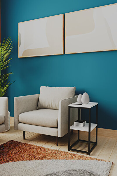 interGO Metal Ayaklı ve Ahşap Raflı Dekoratif Yan Sehpa