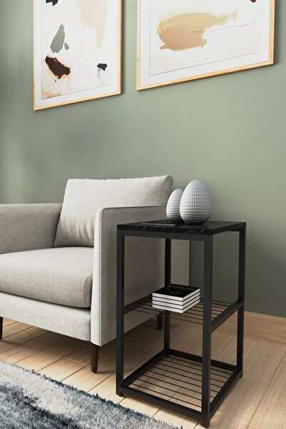 interGO Metal Ayaklı Dekoratif Tel Raflı Yan Sehpa