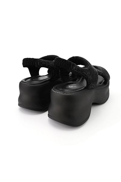 Tmall Sandale de damă, cu platformă, din piele și material textil, Sa77, negre