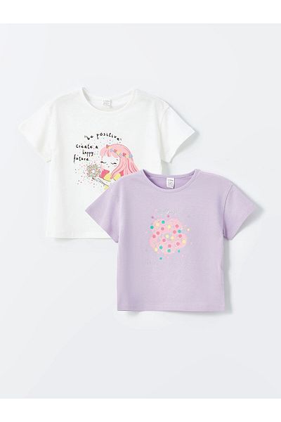 LC Waikiki Tricou pentru fetiță LCW Kids Ecru Crew Deck, pachet de 2