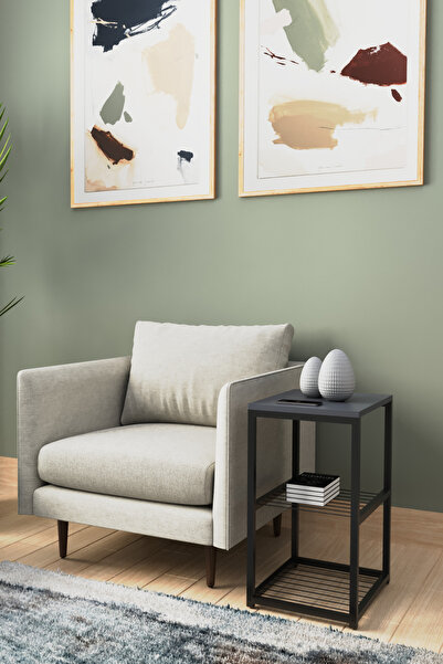 interGO Metal Ayaklı Dekoratif Tel Raflı Yan Sehpa