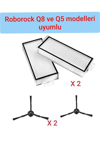 LİN GRUP مجموعة مرشحات فرشاة تنظيف الأرضيات المتوافقة مع Roborock Q5 وQ8