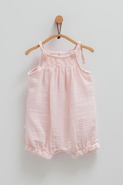 KIPIRIK BABY Baby Girl Muslin Jumpsuit with Pink Flower Detail