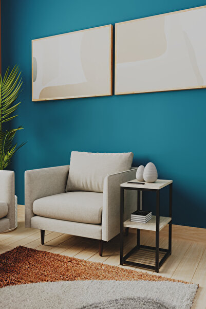 interGO Metal Ayaklı ve Ahşap Raflı Dekoratif Yan Sehpa