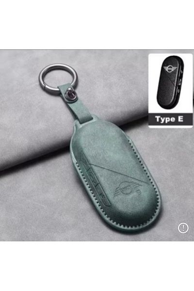 RoseTR Mini Cooper 2024-2025 Green Suede Leather Remote Control Case Keychain