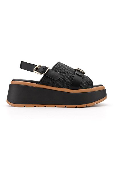 Tmall Sandale de damă, cu platformă, din piele ecologică, Sa75, negre