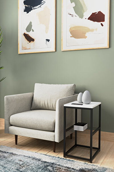 interGO Metal Ayaklı Dekoratif Tel Raflı Yan Sehpa